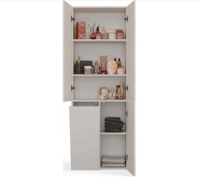 BATHROOM CABINET NEL DD 1K BASKET CASMERE COLOUR LONG DOORS - imagine 3