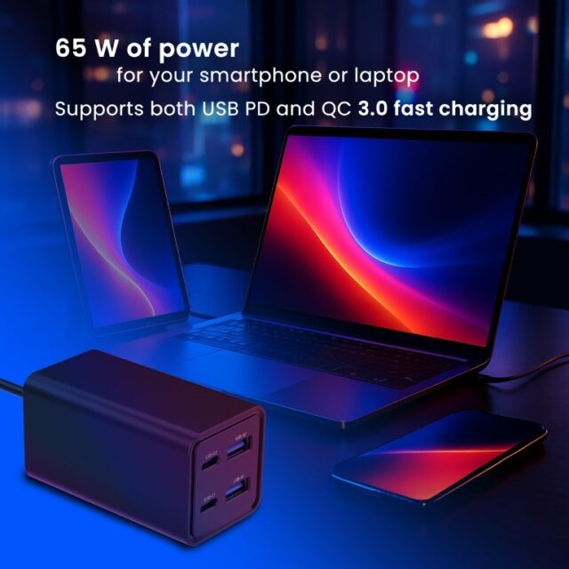 Gembird TA-UC-2A2C-PD65-01-BK mobile device charger Laptop  Smartphone Black AC Fast charging Indoor - imagine 6