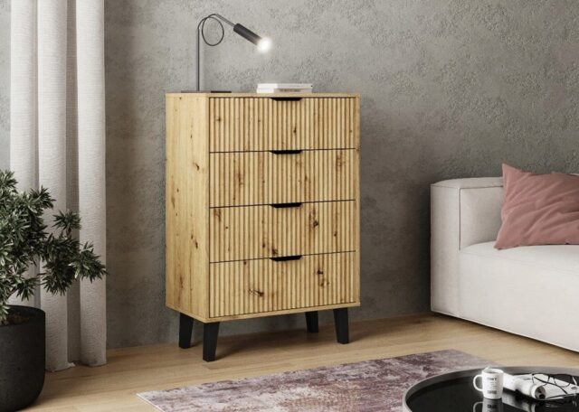 SCANDI 4S SLIM OAK ARTISAN CHEST OF DRAWERS - imagine 5