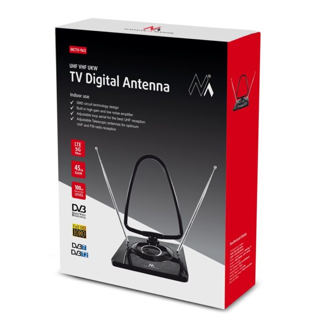 Maclean MCTV-963 High Gain Indoor Aerial Antenna Low Noise Digital Analog Freeview FM DVB Strongt 45dB DVB-T/T2 H.265 HEVC - imagine 7