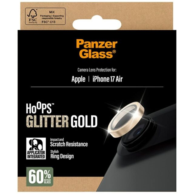 Tempered glass lens protector PanzerGlass  Hoops Glitter do iPhone Air złoty - imagine 5