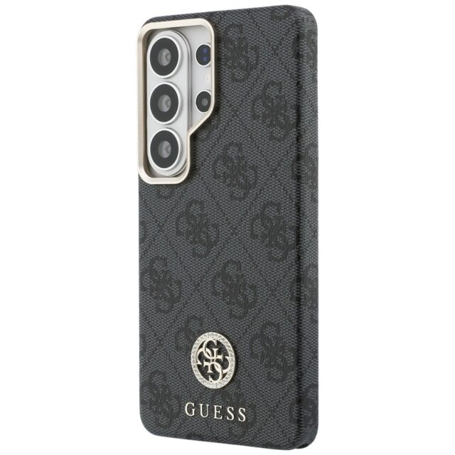 Guess PU Leather 4G Strass Logo Gold Frame Magnetic Zadní Kryt pro Samsung Galaxy S26 Ultra Black - imagine 3