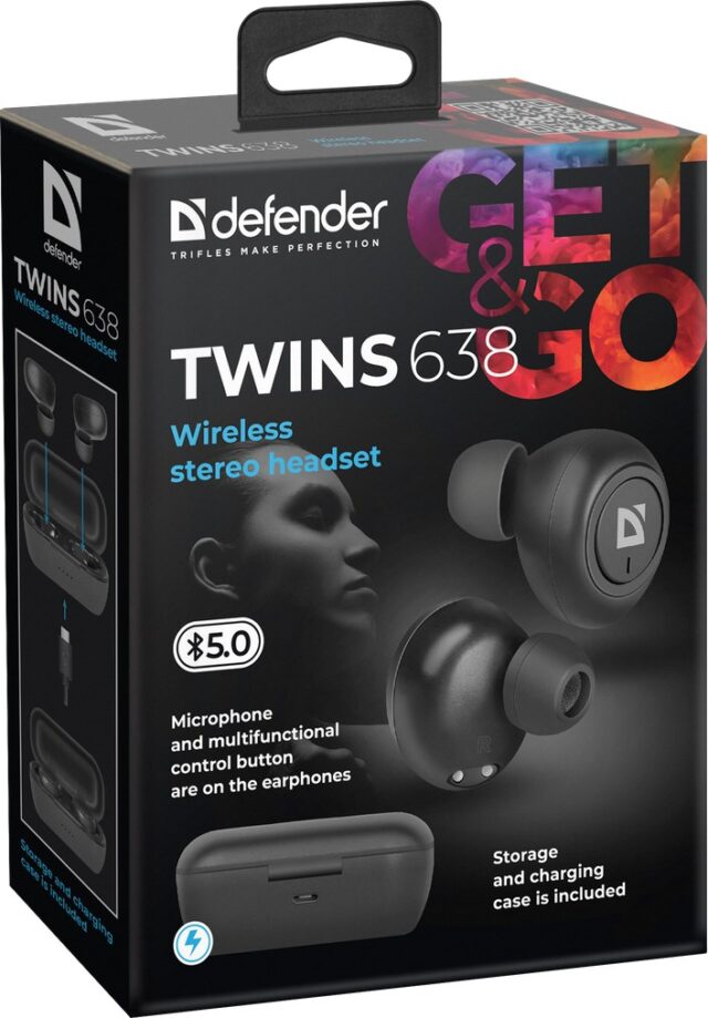 Defender Twins 638 Headset Wireless In-ear Calls/Music Bluetooth Black - imagine 9