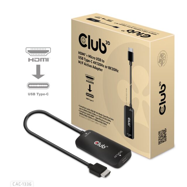 Adapter Club3D CAC-1336 HDMI™+ Micro USB to USB Type-C 4K120Hz or 8K30Hz M/F Active Adapter - imagine 9