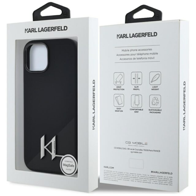 Case Karl Lagerfeld Silicone Shadow Metal Initial MagSafe for iPhone 15 black - imagine 8