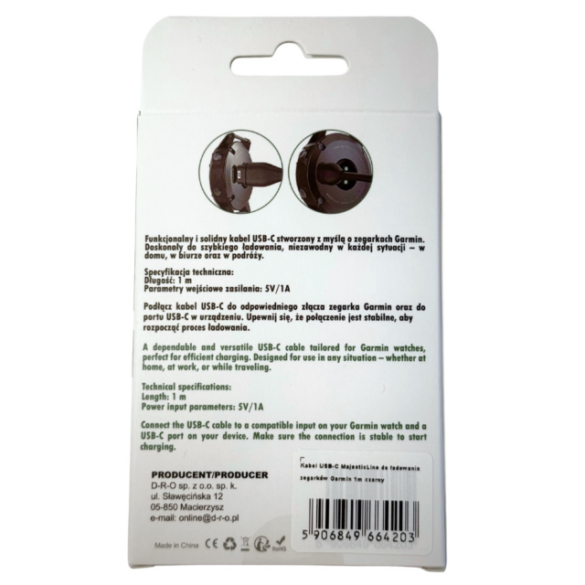 Cable USB-C MajesticLine for Charging Garmin Watches 1m black - imagine 5