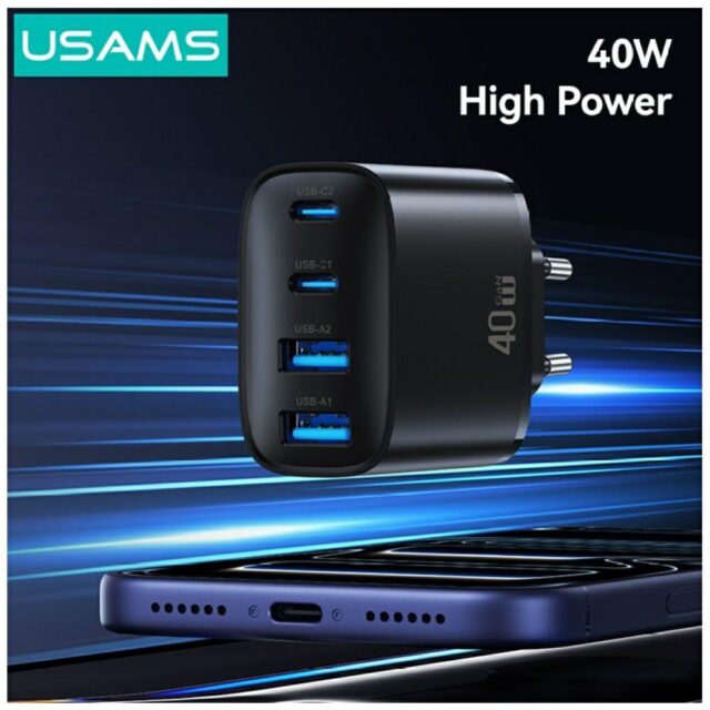 Wall charger USAMS T70 40W 2xUSB-A/2xUSB-C black - imagine 3