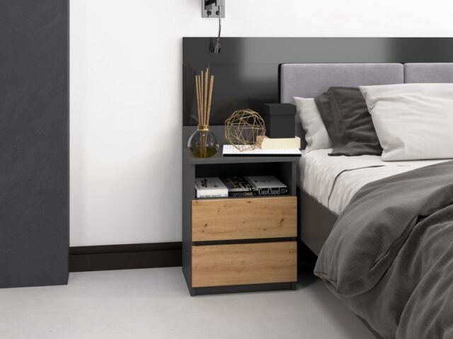Topeshop M1 ANTRACYT/ARTISAN nightstand/bedside table 2 drawer(s) Oak - imagine 4