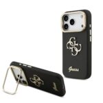 Guess PU Grained 4G Logo Stand Camera Frame Zadní Kryt pro iPhone 17 Pro Black