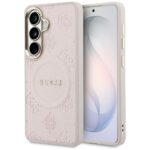 Case Guess Saffiano Peony Embossed Ring  MagSafe for Samsung Galaxy S26 Plus pink