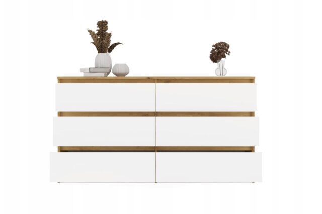 M6 MALWA CHEST OF DRAWERS 140 CM 6 DRAWERS OAK ARTISAN/WHITE - imagine 7