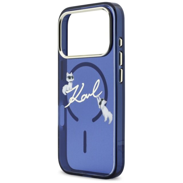 Case Karl Lagerfeld IML Choupettes Karl  Script Logo MagSafe for iPhone 17 Pro blue - imagine 6