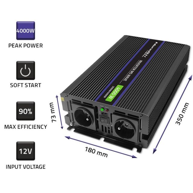 Qoltec Przetwornica napięcia Monolith 4000 MS Wave | 12V na 230V | 2000/4000W | USB - imagine 4
