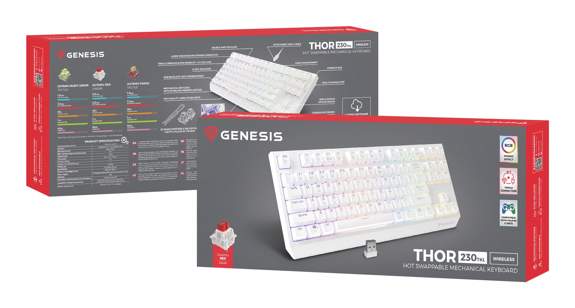 cps-2779def22c44cb5c44ed2eb61671c9e8-2026-03-27-00-36-07 GENESIS Thor 230 TKL keyboard Gaming USB + RF Wireless + Bluetooth QWERTY US English White - imagine 1