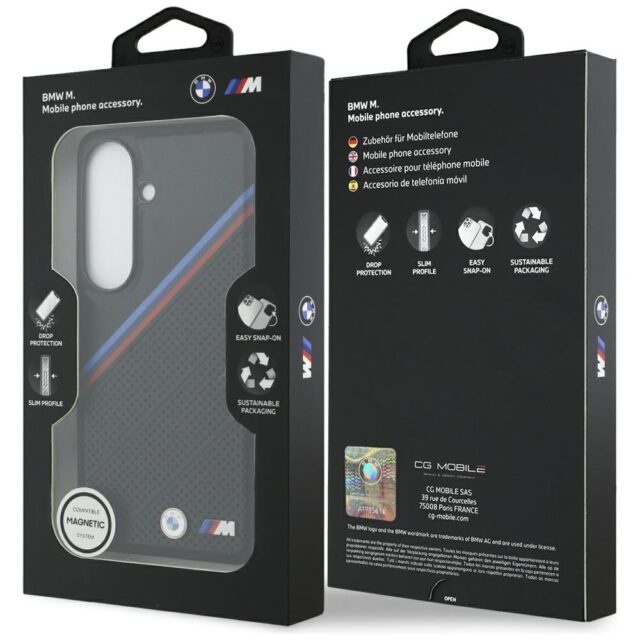 Case BMW Tricolor Metal Logo MagSafe for  Samsung Galaxy S26 black - imagine 8