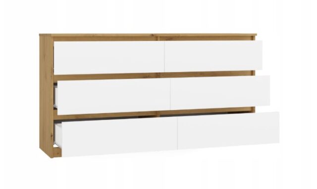 M6 MALWA CHEST OF DRAWERS 140 CM 6 DRAWERS OAK ARTISAN/WHITE - imagine 2