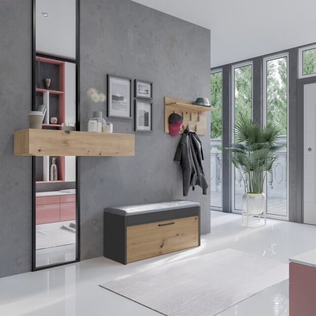 Topeshop PARMA SZAFKA ANT/ART shoe organizer Closed Anthracite  Oak - imagine 3