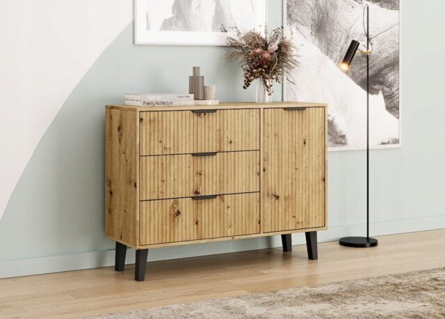 SCANDI 1D3S SLIM OAK ARTISAN CHEST OF DRAWERS - imagine 4
