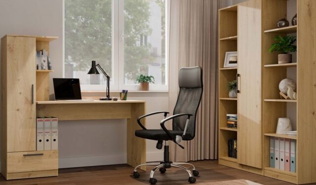 COSMO Oak Artisan Desk + Bookcase Set - imagine 9