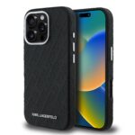 Karl Lagerfeld Grained PU Repeated Logo MagSafe Zadní Kryt pro iPhone 16 Pro Max Black