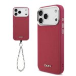 DKNY PU Leather Metal Logo Wrist Chain MagSafe Zadní Kryt pro iPhone 17 Pro Max Pink