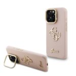 Guess PU Grained 4G Logo Stand Camera Frame Zadní Kryt pro iPhone 16 Pro Max Pink