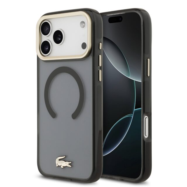 Lacoste Shockproof Transparent Frosted Gold Logo MagSafe Case for iPhone 17 Pro Max black - imagine 9