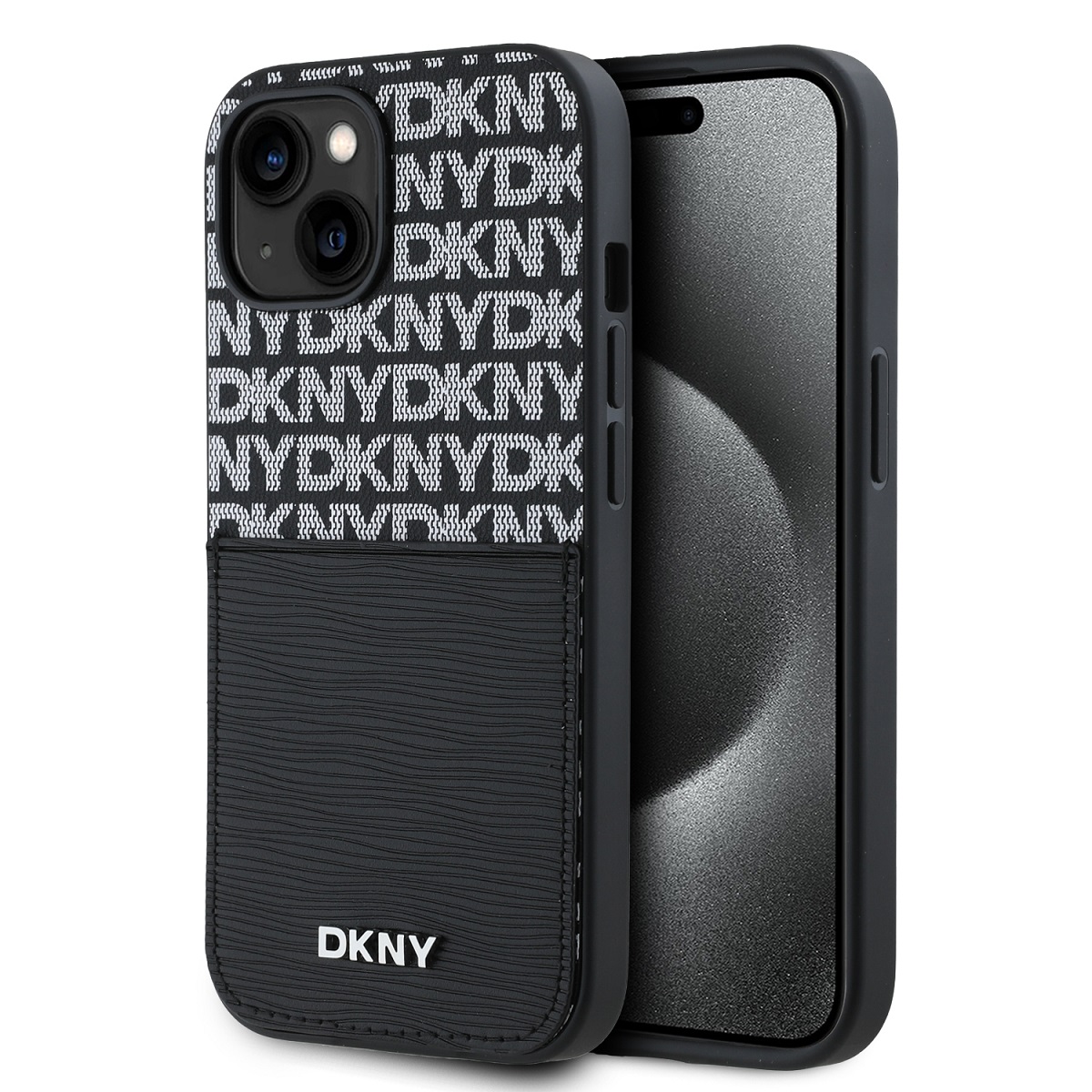 cps-32b0d68f729eaa8211bd0f64eb05d5e5-2026-03-05-07-33-15 DKNY PU Leather Repeat Pattern Card Pocket Zadní Kryt pro iPhone 14 Black - imagine 1