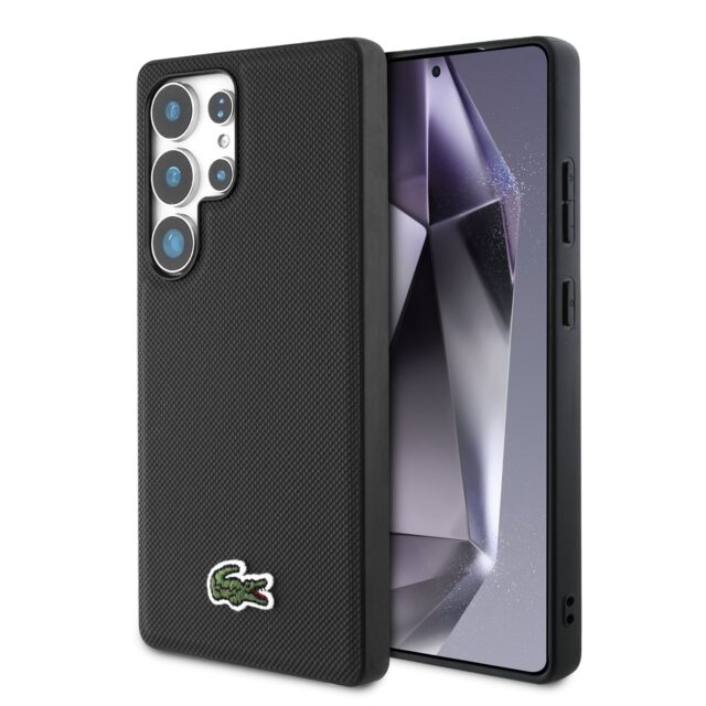 Case Lacoste Iconic Petit Pique Woven Logo MagSafe to Samsung Galaxy S25 Ultra black - imagine 9