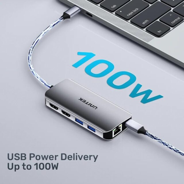 UNITEK ACTIVE HUB USB-C 2X HDMI 4K  RJ45  PD 100W - imagine 5