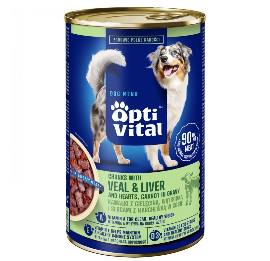 cps-3b3219d2d92b2d62c2f27848830a8359-2026-03-22-07-36-54 OptiVital puszka -soczyste kawałki dla dorosłych psów z cielęciną oraz wątróbką drobiową w sosie 1250g - imagine 1