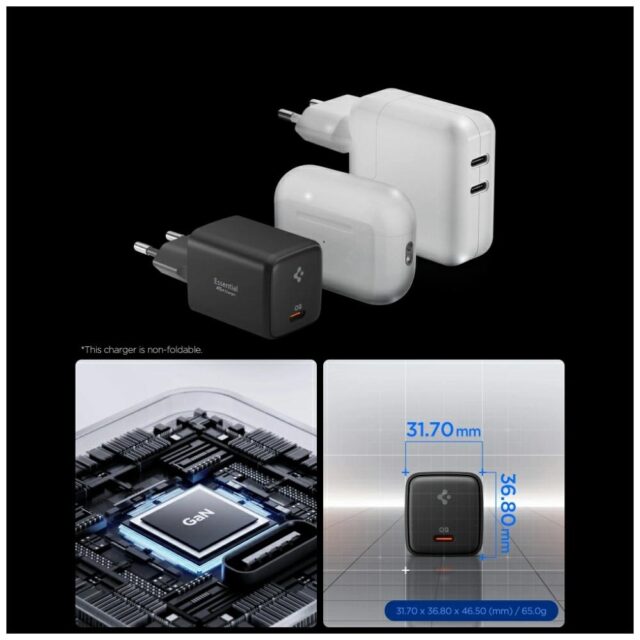 Wall charger Spigen Essential EE451EU 45W USB-C + cable USB-C/USB-C black - imagine 2