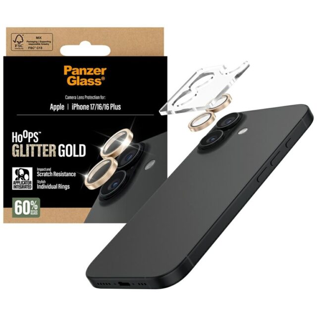 Tempered glass lens protector PanzerGlass  Hoops Glitter for iPhone 17 / 16 / 16 Plus gold - imagine 4
