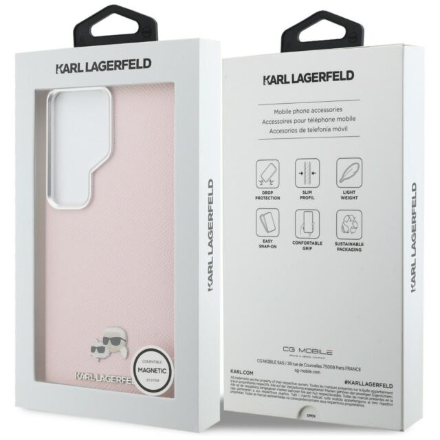 Karl Lagerfeld Grained PU Leather K&CH Heads Magnetic Zadní Kryt pro Samsung Galaxy S26 Ultra Pink - imagine 8