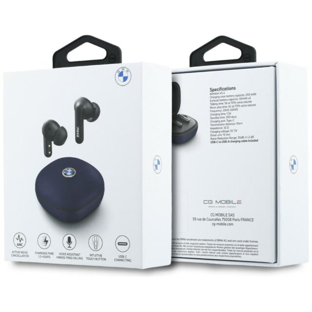 Headphones Bluetooth TWS BMW Leather      Metal Logo ENC blue - imagine 6