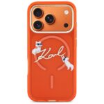Case Karl Lagerfeld IML Choupettes Karl  Script Logo MagSafe for iPhone 17 Pro orange - imagine 3