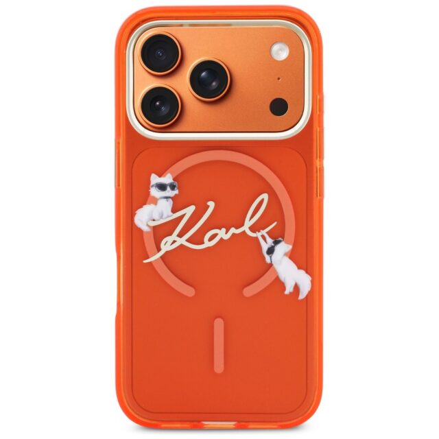 Case Karl Lagerfeld IML Choupettes Karl  Script Logo MagSafe for iPhone 17 Pro orange - imagine 3