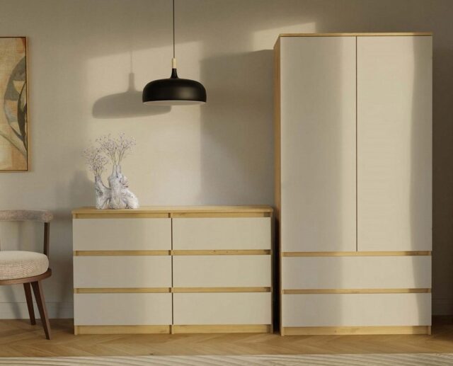 M6 MALWA CHEST OF DRAWERS 120CM 6 DRAWERS COLOUR ARTISAN OAK/CASHMERE - imagine 8