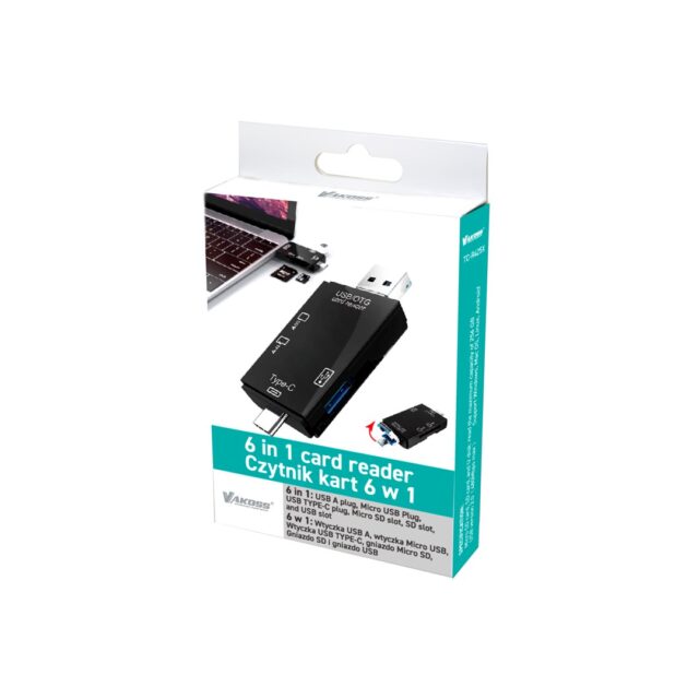 VAKOSS CARD READER 6IN1 USB A / MICRO USB / USB C / SD / MICRO SD / USB TC-R425X - imagine 2