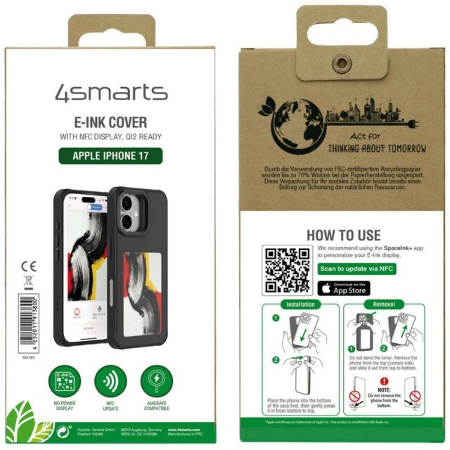 Case E-Ink 4smarts with NFC display   Qi2 for iPhone 17 black - imagine 4