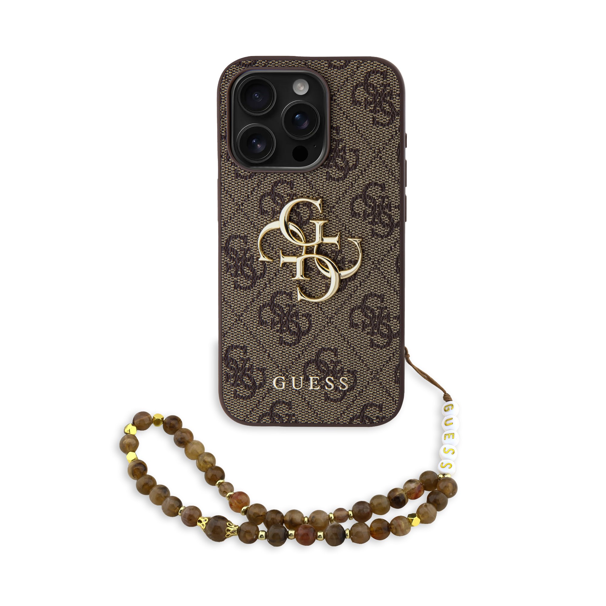 cps-42317660ff3120c14fe560070ae6afa1-2026-03-09-00-42-13 Guess PU 4G Metal Logo Strap Zadní Kryt pro iPhone 15 Pro Brown - imagine 1