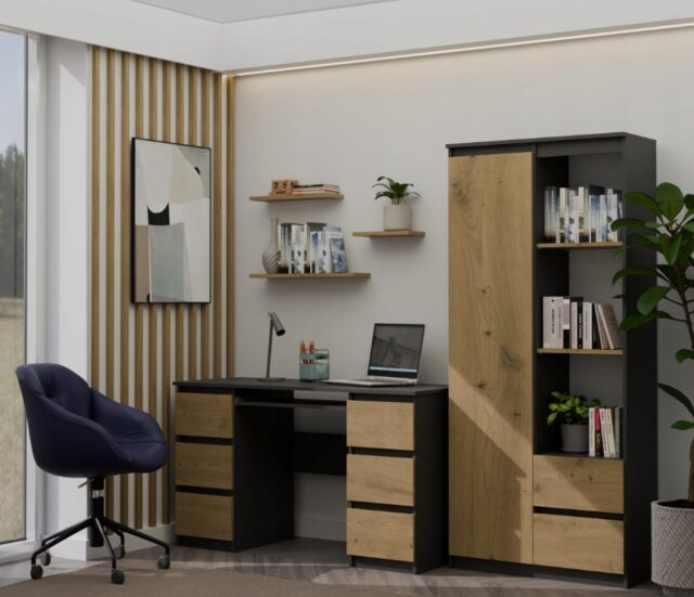 Topeshop RS-80 BILY ANTHRACITE/OAK ARTISAN office bookcase - imagine 5