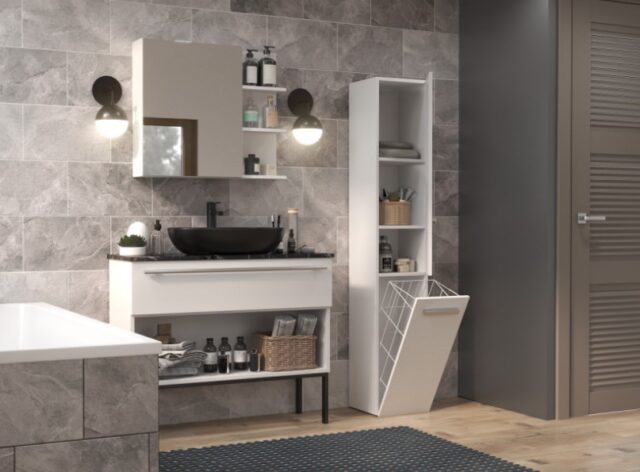 Bathroom cabinet NEL IV 31x30x174 cm  matt white - imagine 6