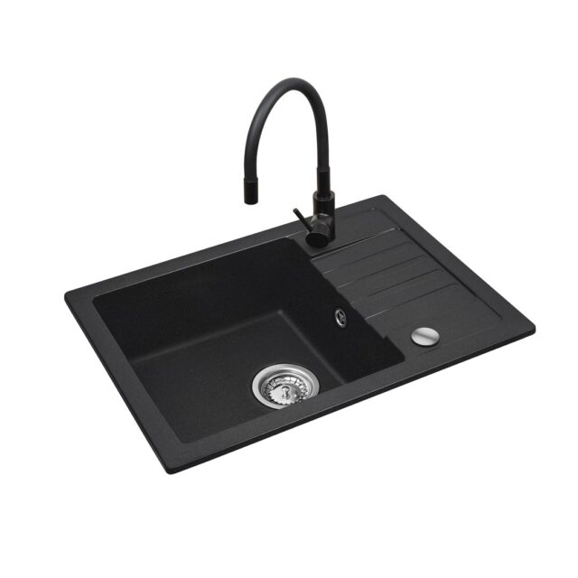 Black sink set with flexi faucet - MAIDSINKS BALI sink (62x44) 1B1D black + Flessi Black Edition faucet - imagine 3