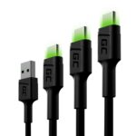 Green Cell Set 3x GC Ray USB-C Cable 30cm  120cm  200cm with green LED backlight  fast charging UC  QC 3.0 - imagine 2