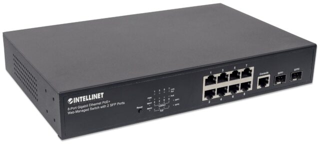 Intellinet 8-Port Gigabit Ethernet PoE+ Web-Managed Switch with 2 SFP Ports  IEEE 802.3at/af Power over Ethernet (PoE+/PoE) Compliant  140 W  Endspan  Desktop  19  Rackmount  Box - imagine 3
