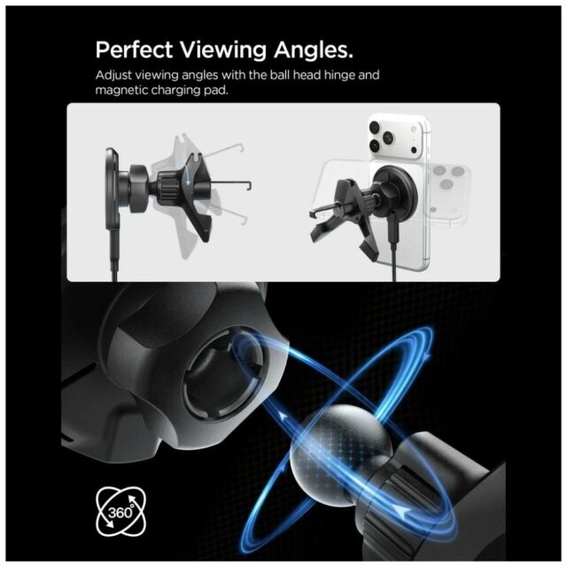 Uchwyt samochodowy do kratki              wentylacyjnej Spigen Essential indukcyjny Qi2 15W MagSafe czarny - imagine 5