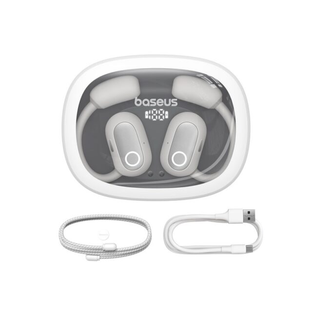 Baseus Eli Fit Open- Ear Headset Wireless Connectivity/Music USB Type-C Bluetooth White - imagine 8