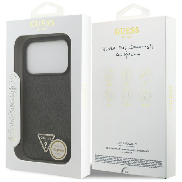 Guess Leather 4G Triangle Strass MagSafe case for iPhone 17 Pro black - imagine 8