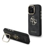 Guess PU 4G Metal Logo Stand Camera Frame Zadní Kryt pro iPhone 16 Pro Max Black